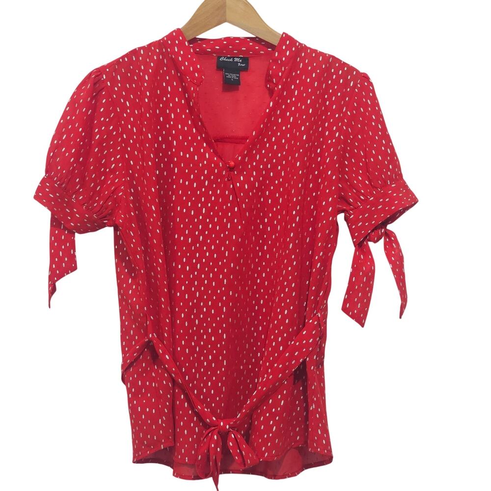 Check Me First Layered Red with Silver Polka-Dot Tie Sleeves and Belt Large NWOT